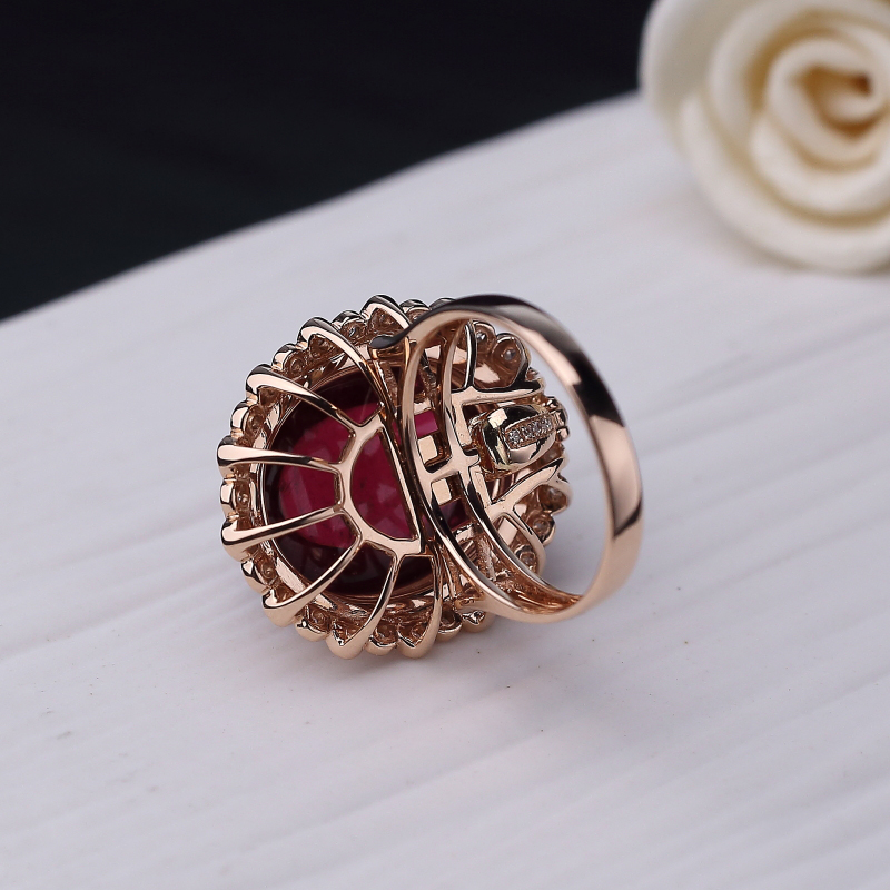 18K金镶钻玫红碧玺戒指-红掌柜