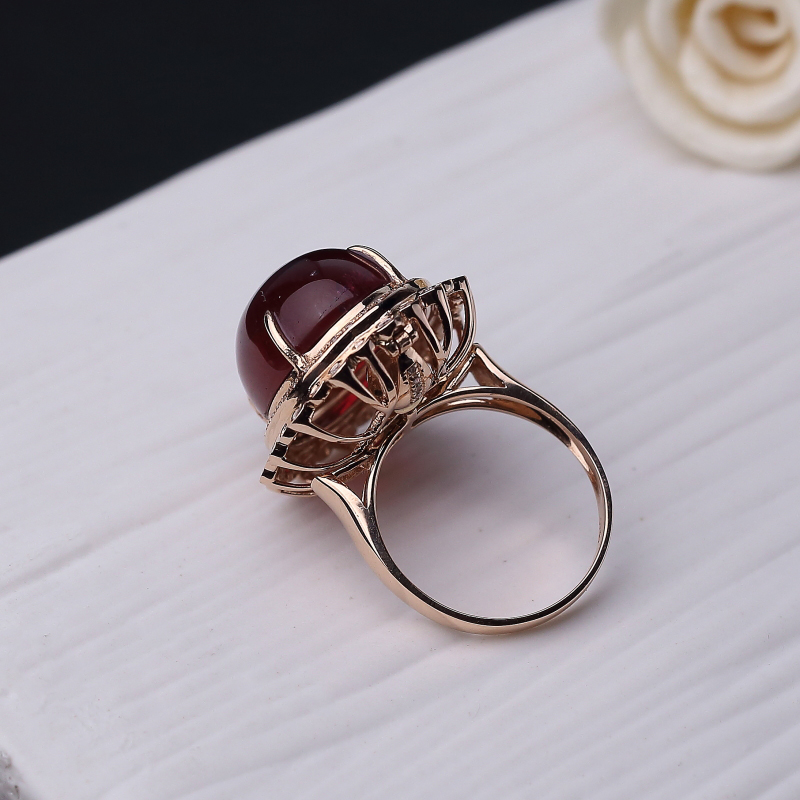 金镶钻玫红碧玺戒指-红掌柜