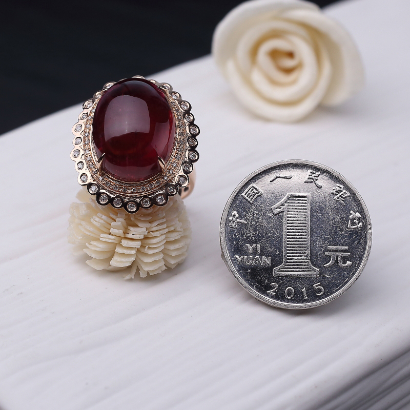 金镶钻玫红碧玺吊坠-红掌柜