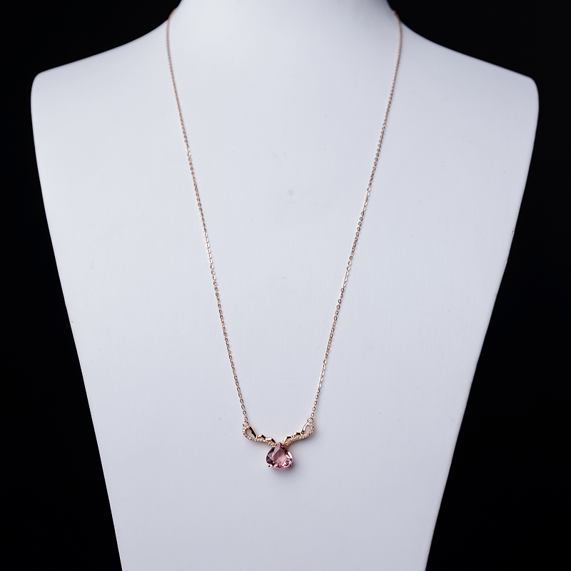 18K金镶钻粉色碧玺锁骨链-红掌柜