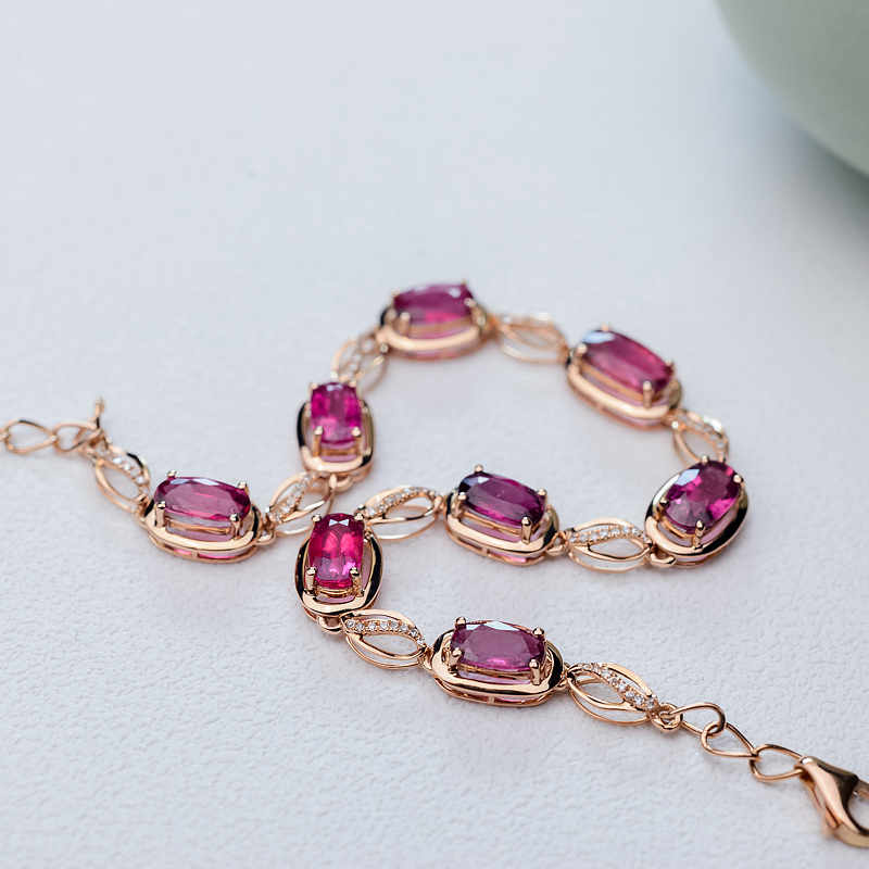 天然玫红碧玺手链-红掌柜