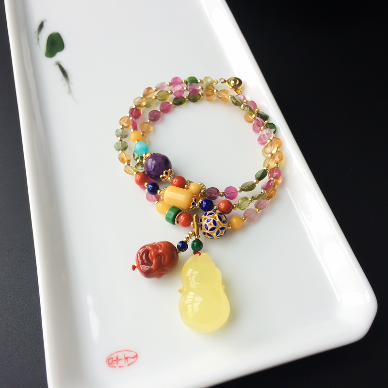 巴西天然多彩碧玺手链 - 红掌柜