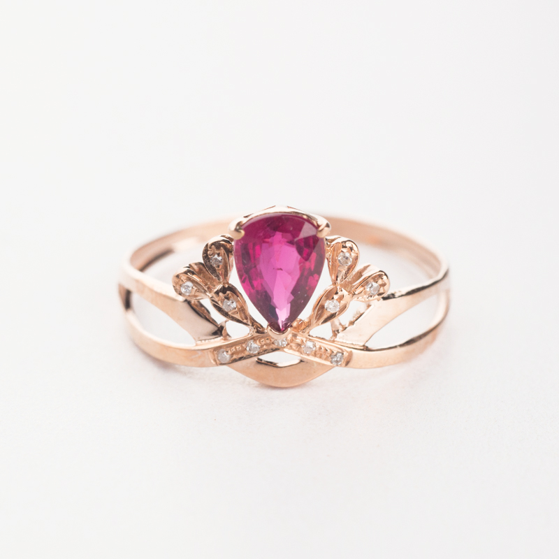 18K镶钻碧玺戒指-红掌柜