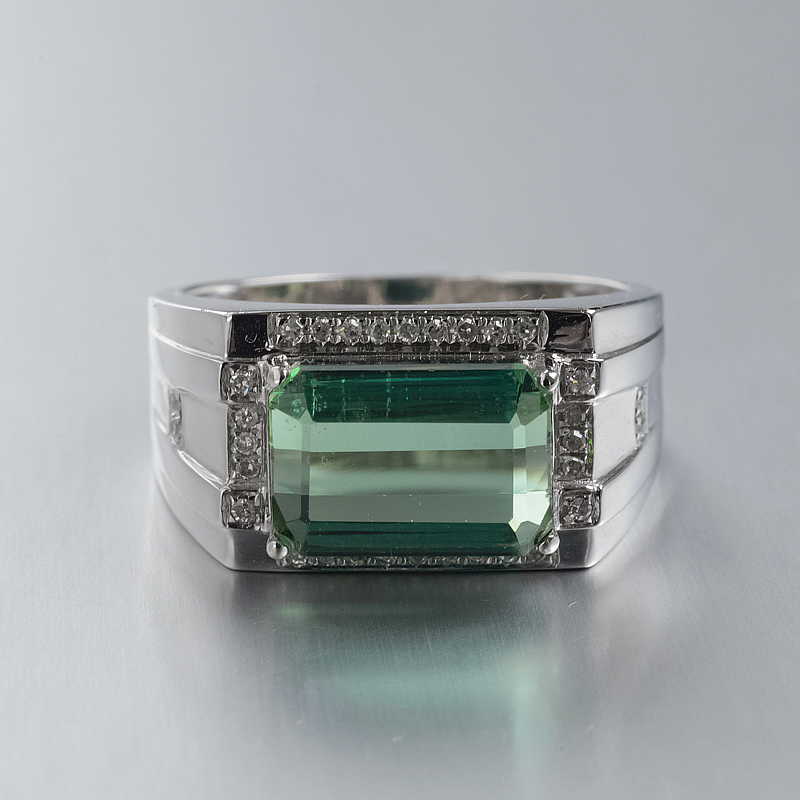 18K金镶钻绿碧玺男戒-红掌柜