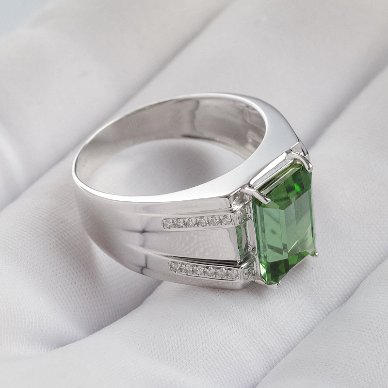 18K金镶钻巴西绿碧玺男戒-红掌柜