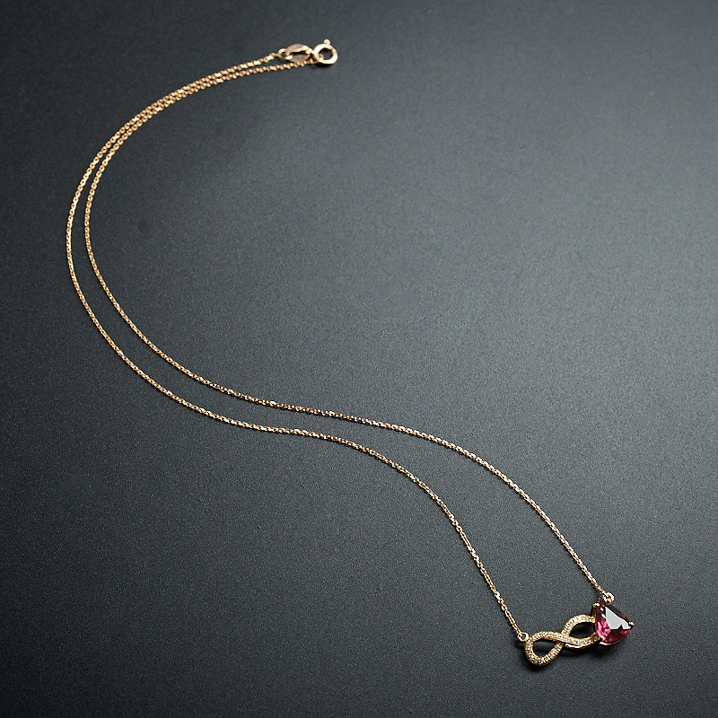 巴西天然18K金镶红碧玺锁骨链 - 红掌柜