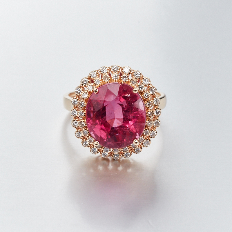 18K金镶钻碧玺戒指-红掌柜