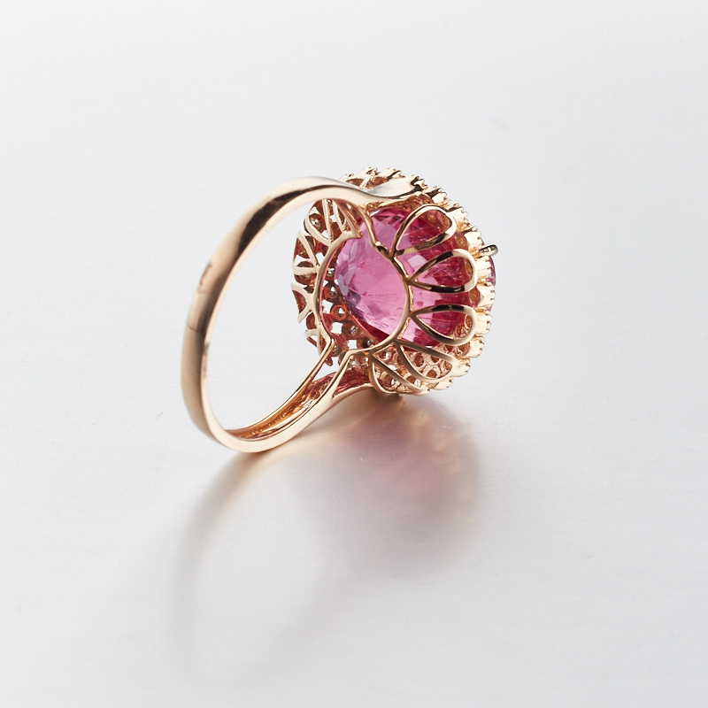 18K金镶钻红碧玺戒指-红掌柜