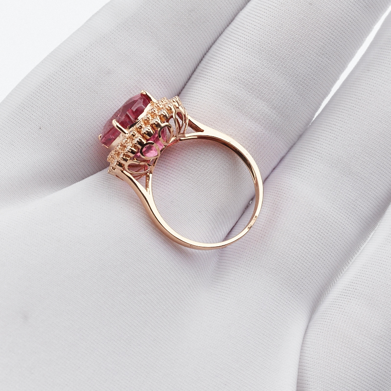 18K金镶钻碧玺戒指-红掌柜