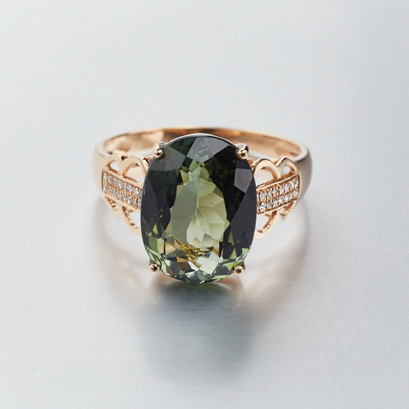 18K金镶钻绿碧玺戒指-红掌柜