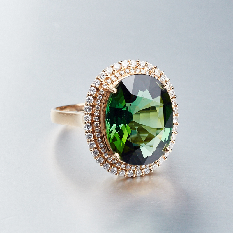巴西18K金镶钻绿碧玺戒指 - 红掌柜