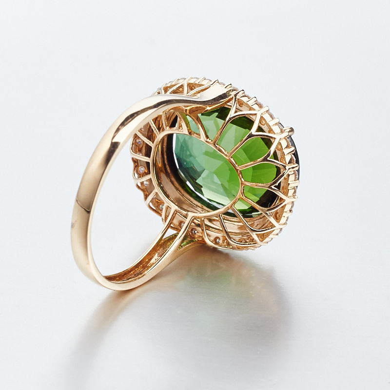 天然巴西18K金绿碧玺戒指 - 红掌柜