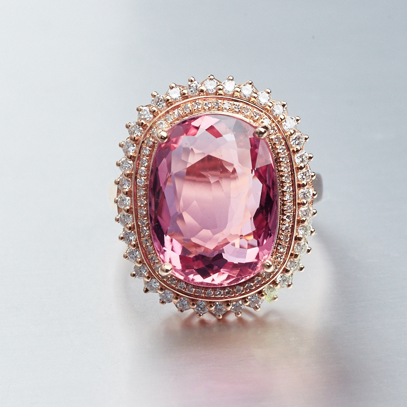 18K金镶钻碧玺戒指 - 红掌柜