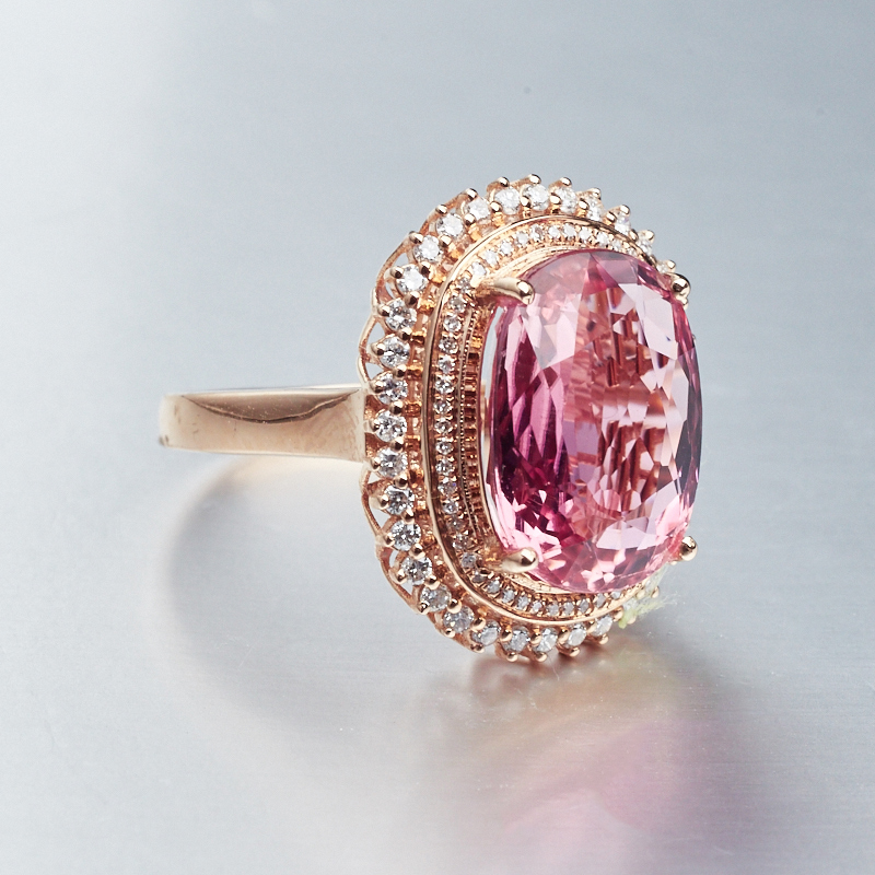 天然18K金镶钻碧玺戒指 - 红掌柜