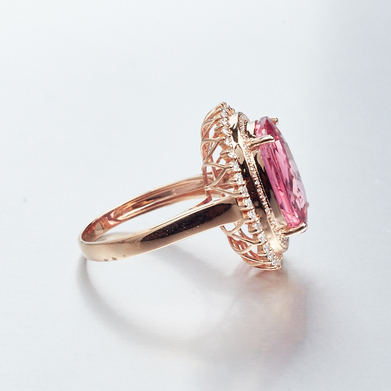 巴西18K金镶钻碧玺戒指 - 红掌柜