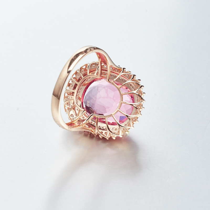 18K金镶钻粉碧玺戒指 - 红掌柜
