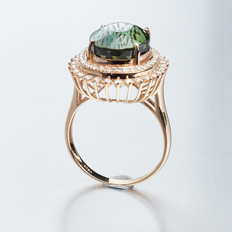18K镶钻巴西绿碧玺戒指-红掌柜