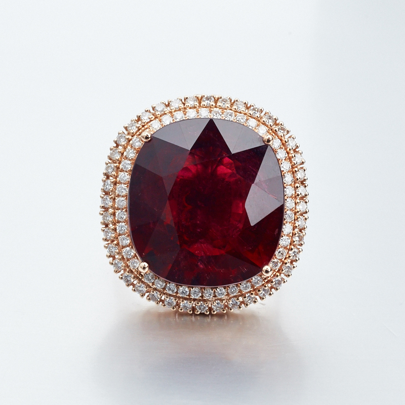 18K镶钻碧玺戒指-红掌柜珠宝