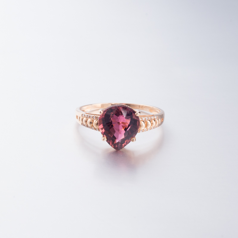 18K镶钻碧玺戒指-红掌柜