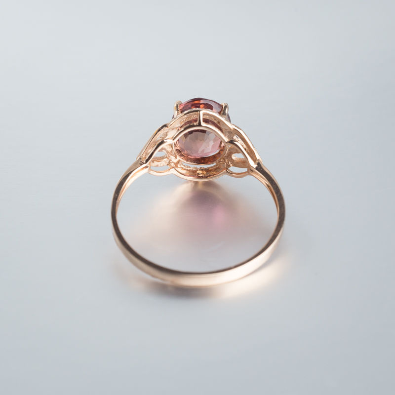 18K金镶钻爪镶碧玺戒指-红掌柜