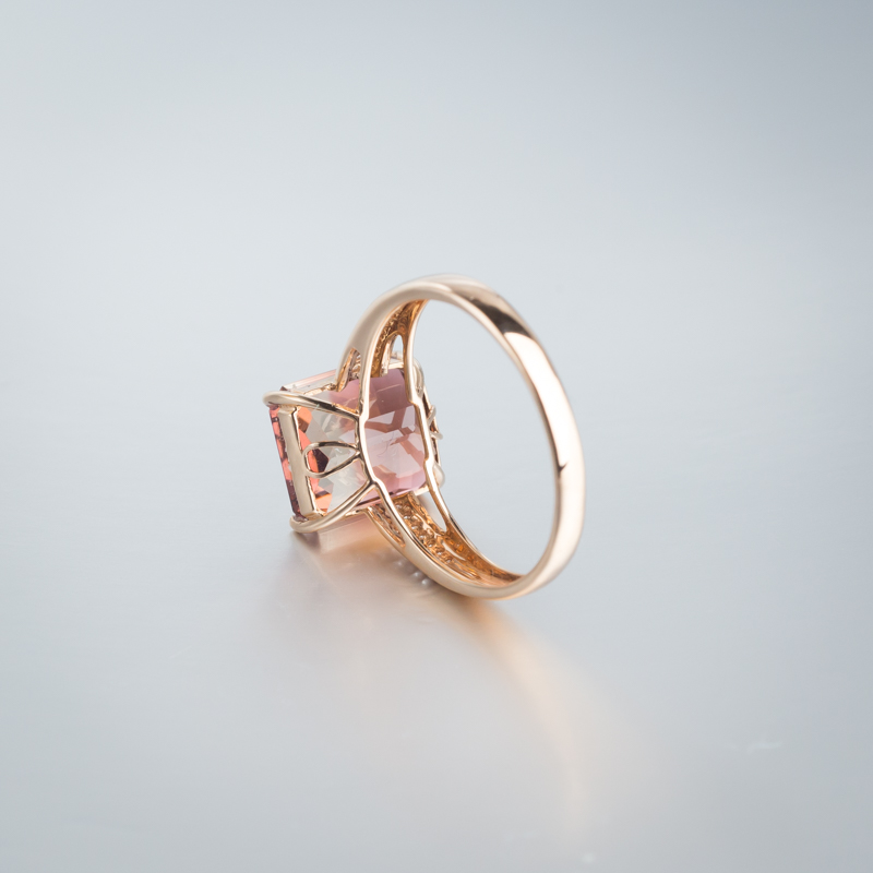 18K金镶钻爪镶巴西碧玺戒指-红掌柜