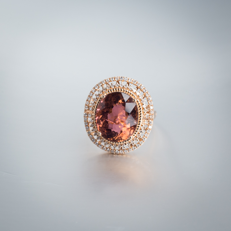 18K金镶钻巴西天然红碧玺戒指-红掌柜 