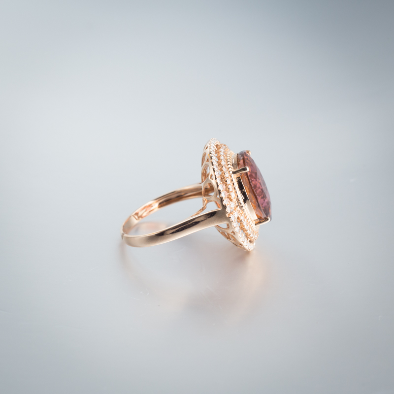 18K金镶钻天然红碧玺戒指-红掌柜 