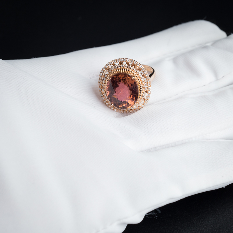 18K金镶钻红碧玺戒指-红掌柜 