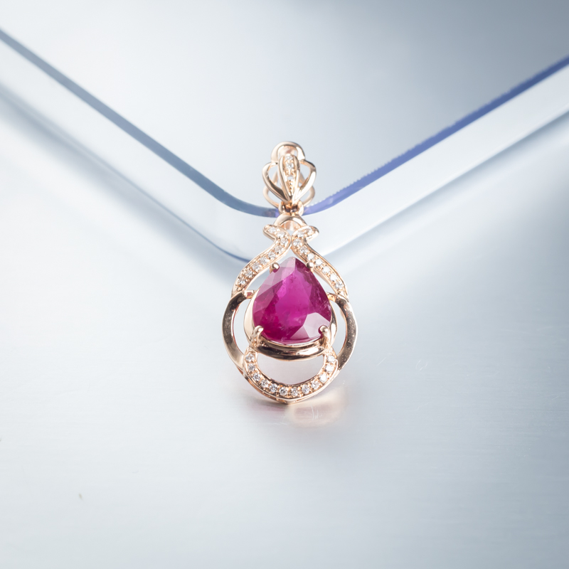 巴西天然18K金镶钻碧玺吊坠-红掌柜