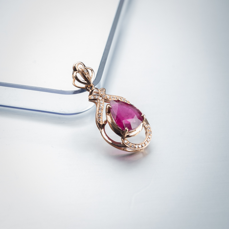 天然18K金镶钻碧玺吊坠-红掌柜