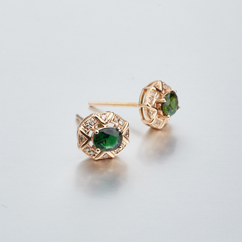 镶钻碧玺耳钉-红掌柜珠宝