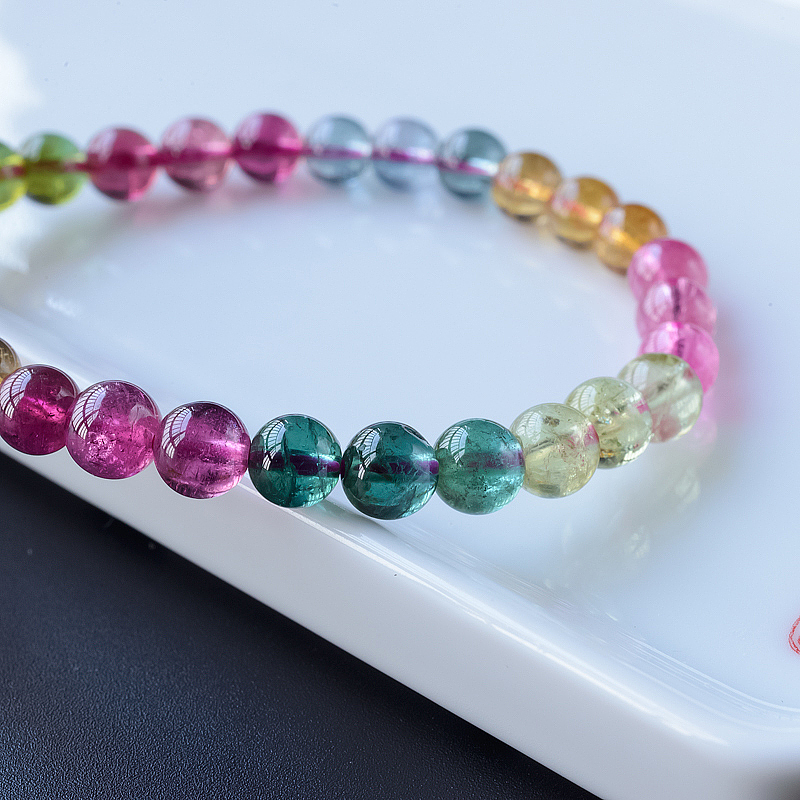 彩虹碧玺手串-红掌柜