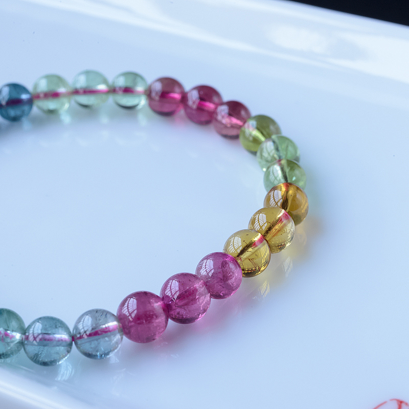 彩虹碧玺手串-红掌柜