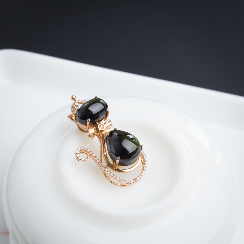 18K金巴西天然碧玺猫咪吊坠 - 红掌柜