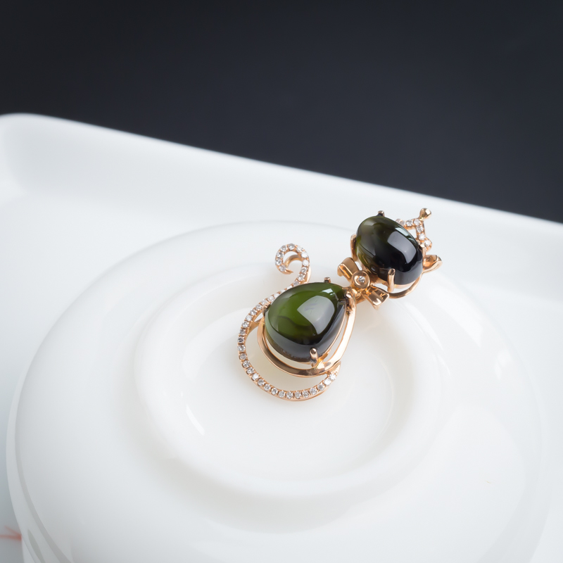 K金巴西天然碧玺猫咪吊坠 - 红掌柜