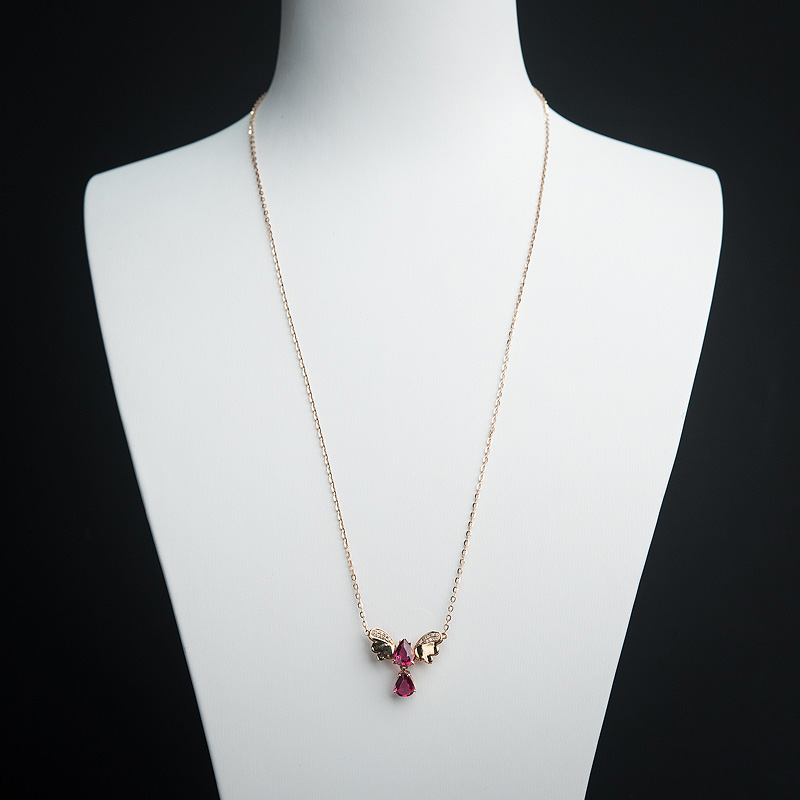 18K金镶钻卢比莱色碧玺锁骨链-红掌柜