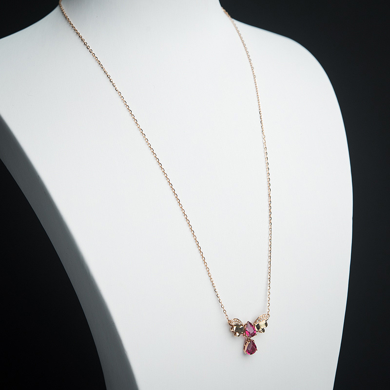 18K金镶钻卢比莱色碧玺锁骨链-红掌柜