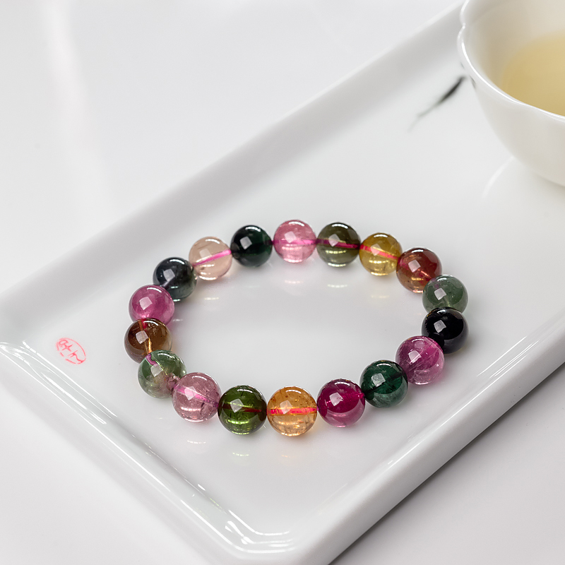 彩虹碧玺单圈手串-红掌柜