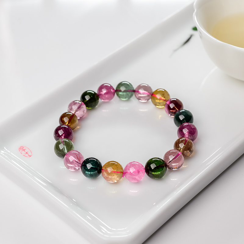 10mm彩虹碧玺单圈手串-红掌柜