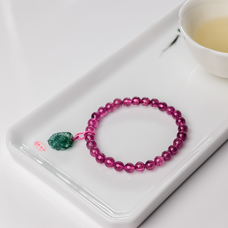 玫红色碧玺单圈手串-红掌柜