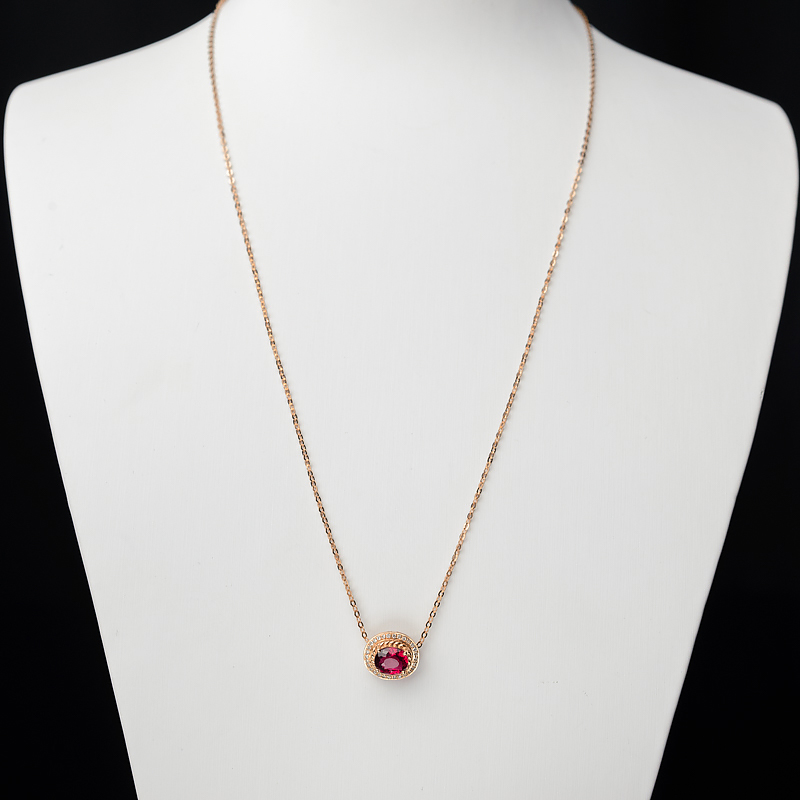18K金镶钻卢比莱色碧玺锁骨链-红掌柜