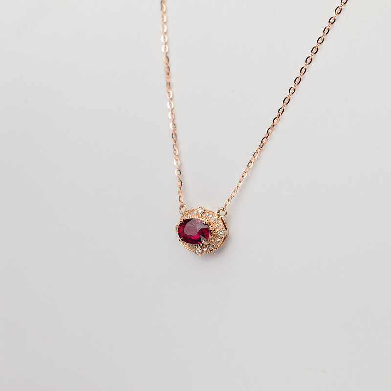 天然卢比莱色碧玺锁骨链-红掌柜