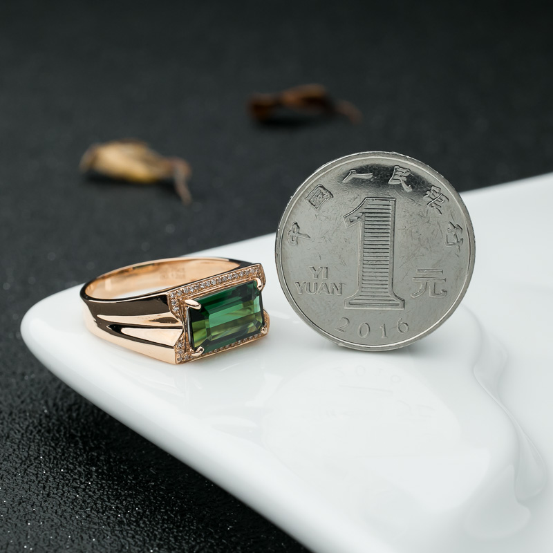 18K金镶钻蓝绿碧玺戒指-红掌柜