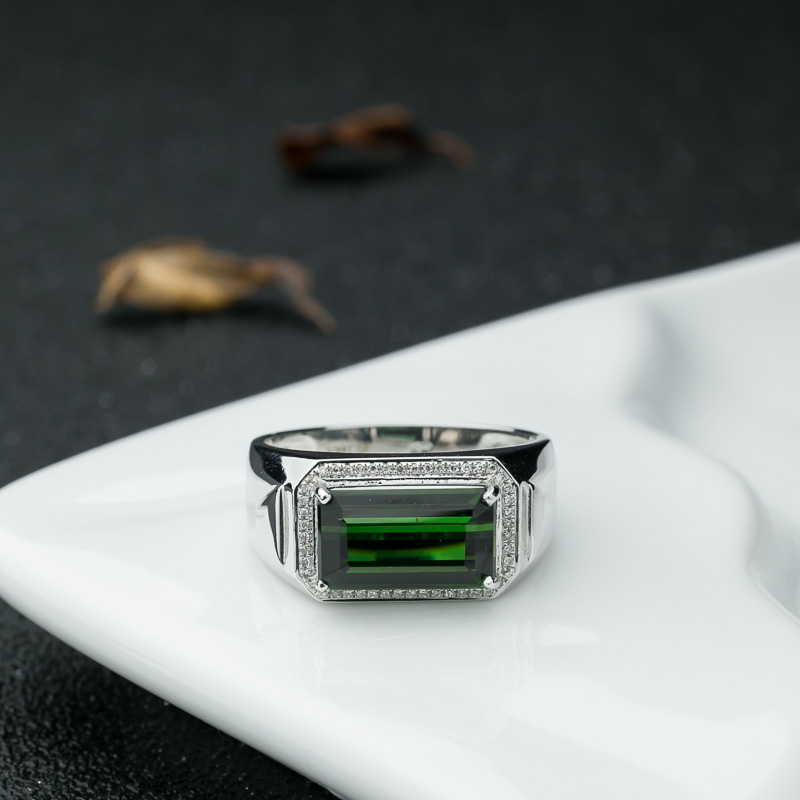 18K金镶钻绿色碧玺戒指-红掌柜