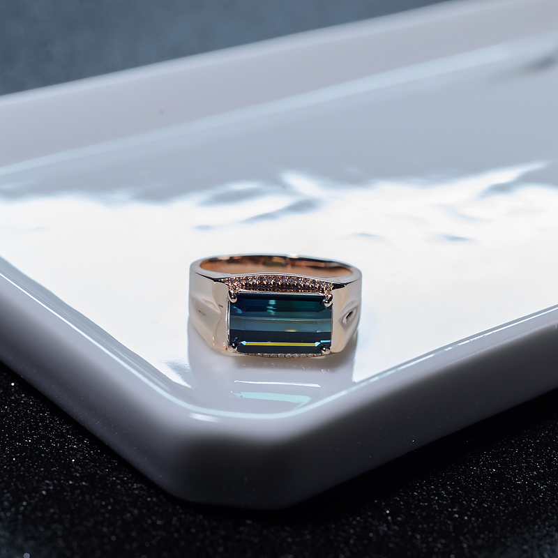 18K金镶钻双色碧玺戒指-红掌柜