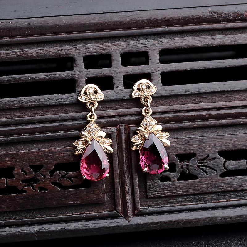 18K金镶钻天然巴西碧玺耳钉 - 红掌柜