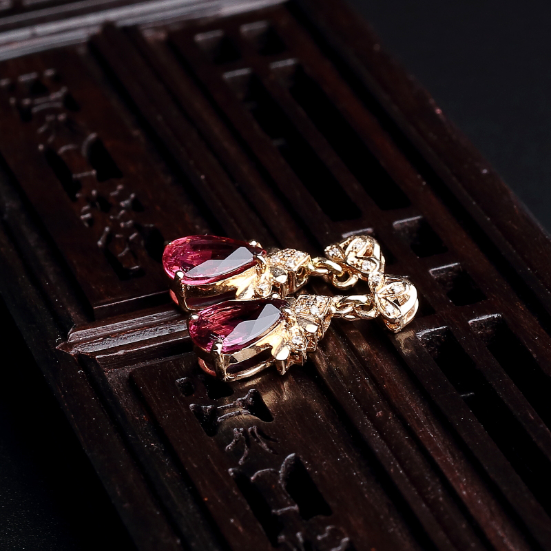 18K金镶天然巴西碧玺耳钉 - 红掌柜