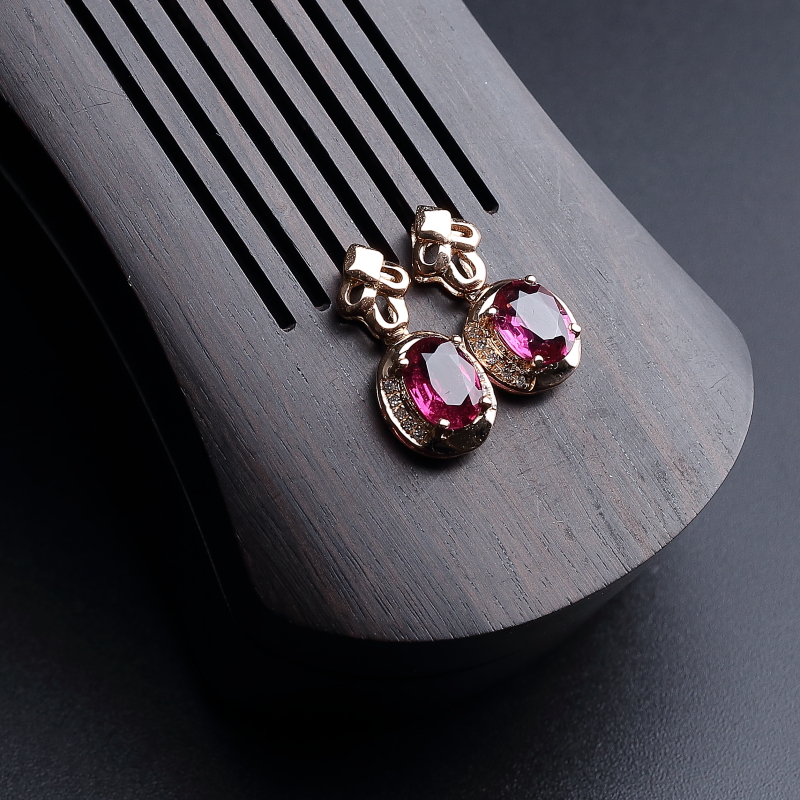 K金镶钻天然巴西碧玺耳钉 - 红掌柜