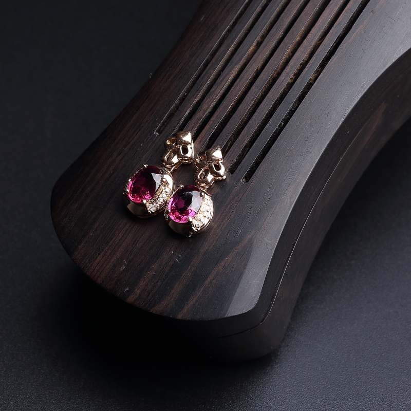 天然巴西碧玺耳钉 - 红掌柜