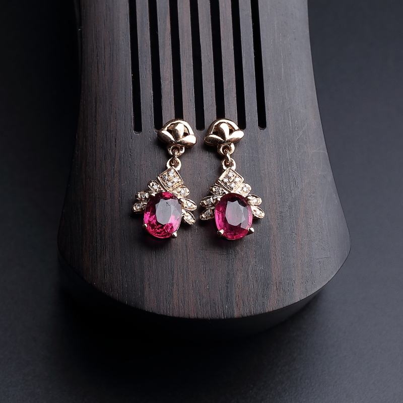 18K金镶钻天然巴西碧玺耳钉 - 红掌柜